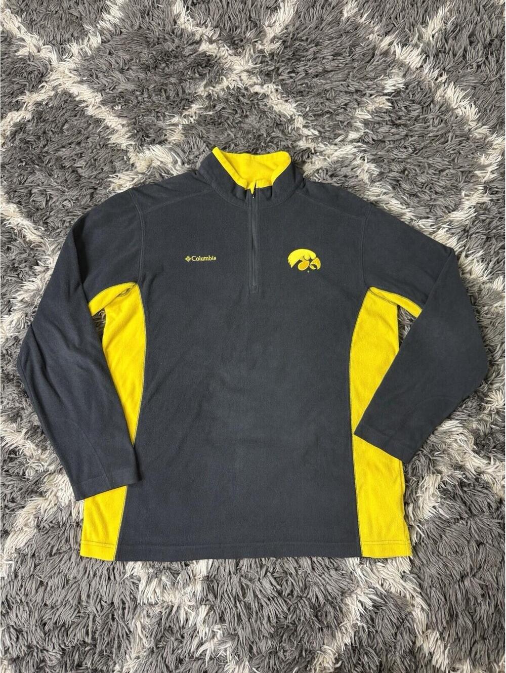 Columbia Iowa Hawkeyes Fleece 1/4 Zip Pullover Mens Large Black Yellow